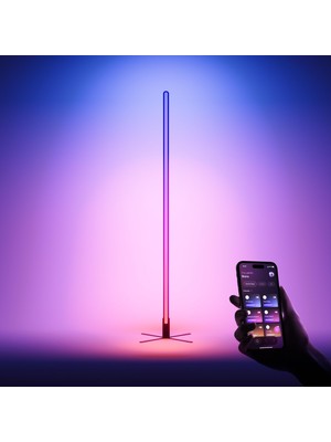 Odea Bians React™ Akıllı LED Lambader - Müziğe ve Sese Duyarlı Rgb Ayaklı Lamba, Animasyonlu Ambiyans Aydınlatma, Yüksek Parlaklık Homojen Işık, Wi-Fi Uygulama Kontrollü, Salon ve Yatak Odası, Siyah