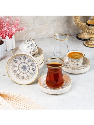 Odea Aybaba Store Çay Bardağı Seti Mırra Kahve Takımı Yaldızlı Damla Desenli 6 Kişilik 18 Parça 55665855665566