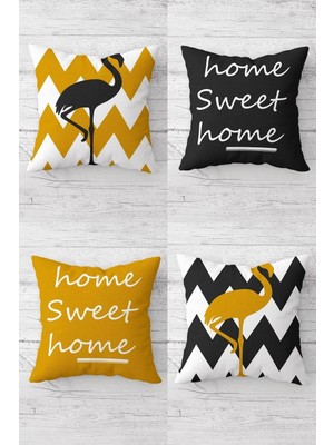 Odea Pelangi Home Sweet Home Filamingo Kombin Gizli Fermuarlı Kırlent Kılıfı Koltuk Yastık Kılıfı TAKIM(4ADET), Hardal-Gri 45 x 45