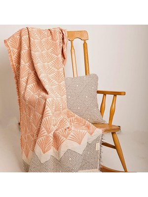 Odea Rayme Tekstıl Lüks 100% Pamuk Koltuk Şalı Tv Battaniyesi, Geniş 130X170 cm Yüksek Kaliteli Pamuklu Kumaş Dekoratif Koltuk Atma Şal Battaniyeleri (Palm Somon)