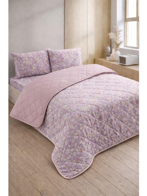 Odea Formeya Kapitoneli Çift Kişilik Desenli Pike - Yatak Örtüsü Takımı 200X230 cm - 2 Adet Yastık Kılıflı (Lila Mor)