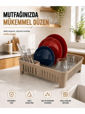 Odea Sas Haus Bulaşıklık Tezgah Üstü Tabak Bardak Kurutmalık Plastik Bulaşık Sepeti 33X41 cm Bej S-10567