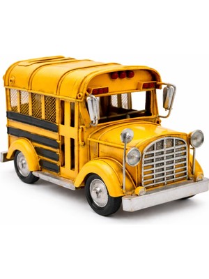 Odea Vintage Metal Okul Otobüsü Dekoratif Araba – Nostaljik Sarı School Bus Modeli – Retro Metal Araç Biblo – Ofis, Salon ve Kitaplık Dekoru