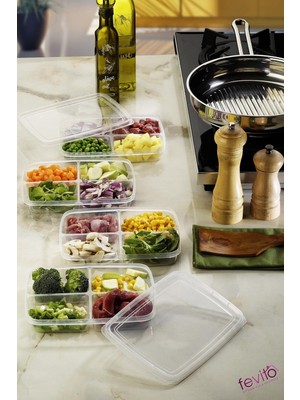 Odea Fevito Mikrodalga ve Difrizde Kullanılabilen Saklama Kabı Seti 4'lü Beyaz S-411