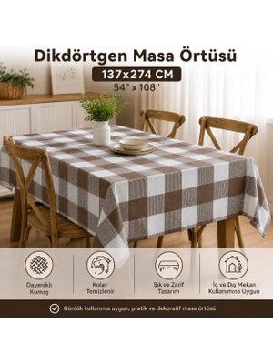 Odea Sword Masa Örtüsü 137 x 274 Cm, Dikdörtgen Kahverengi Beyaz Desenli Masa Örtüsü, Şık ve Dekoratif, Kolay Temizlenebilir