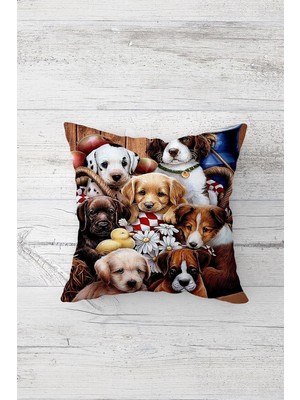 Odea Pelangi Sevimli Köpek Yavrusu Çift Tarafı Baskılı Gizli Fermuarlı Yastık Kılıfı Kırlent Koltuk Yastık Kılıfı, Kahve 45 x 45, 2469107945451