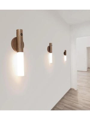 Odea 1 Adet Şarjlı LED Ahşap Renk - Duvar Lambası - Hareket Sensörlü - Günışığı - Kablosuz - Lüks Aplik