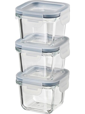 Odea Cam Saklama Kabı Seti, Cam, 180 Ml, 3'lü Set, Kare