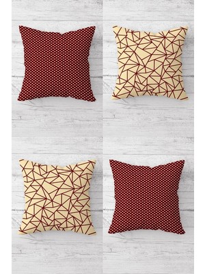 Odea Pelangi Geometrik Mozaik Desenli Gizli Fermuarlı Kırlent Kılıfı Koltuk Yastık Kılıfı TAKIM(4ADET), Bordo-Sarı 45 x 45
