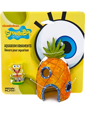 Odea Penn-Plax Sünger Bob ve Ananas Evi Akvaryum Süsü | 2 Parça Set | Tatlı Veya Alt Su Tankları Için Harika