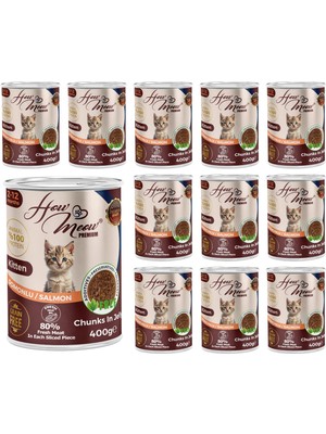Odea How Meow Yavru Kedi Somonlu ve Jöleli Konserve Mama 400 gr x 12 Adet