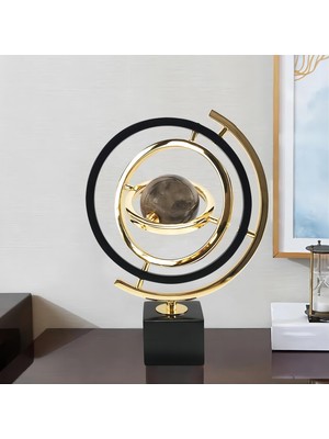 Odea Homary Modern Soyut Sanat Dekorasyon Metal Küre Süsleme Heykel Dekor Dikdörtgen Standlı Siyah ve Altın
