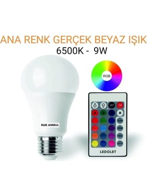 Odea Lin Grup Uzaktan Kumandalı Renkli Ambul Lamba 9W Beyaz Işık