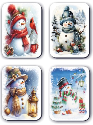 Odea Mia Pera 4 Lü Simli Yılbaşı Magneti Yeniyıl Noel Kardan Adam (5,5 x 8 Cm)