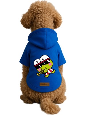 Odea Monopetz Baskılı Içi Polarlı Köpek ve Kedi Kıyafeti & Elbisesi - Mavi Renk Kapüşonlu Hoodie B75AD 4xl