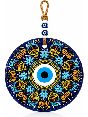Odea El Boyaması Vitray Nazar Boncuğu Duvar Süsü 22 cm | Mandala ve Lale Motifli El Yapımı Dekoratif Duvar Panosu | Premium Ev ve Ofis Dekoru | Özel Hediye