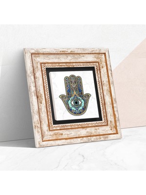 Odea Pinecone Stone Fatma Ana Eli (Hamsa) Taş Duvar Tablosu - Çerçeveli Taş Tablo - Dekoratif Duvar Sanatı - Modern Ev ve Ofis Duvar Dekoru T1-01