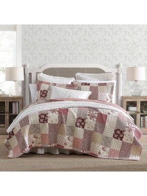 Odea Laura Ashley - Kraliçe Yorgan Seti, Ters Çevrilebilir Pamuklu Yatak Örtüleri, Kırk Yama Işi Esinlenen Ev Dekoru (Celina Patchwork Kırmızı, Kraliçe)