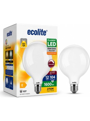 Odea Ecolite G125 Büyük Boy LED Ampul 12W (104W Eşdeğer) E27 Duy Dimmer Uyumlu 1600 Lümen 2700K Sarı Işık Dekoratif Soft Globe Ampul 178X125 mm