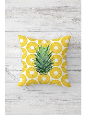 Odea Pelangi Dilimli Ananas Desen Çift Tarafı Baskılı Gizli Fermuarlı Yastık Kılıfı Kırlent Koltuk Yastık Kılıfı, Beyaz-Sarı-Yeşil 45 x 45