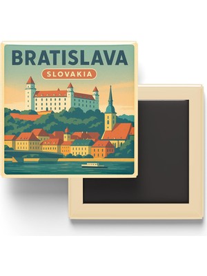 Odea Bratislava Slovakya - Bratislava Kalesi - Baskılı Buzdolap Magneti Kare 9x9 cm