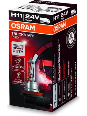 Odea Osram Ampul Truckstar Pro H11 24V 70W%120'YE Kadar Fazla Işık 2.5x Daha Uzun Kullanım Süresi 64216TSP