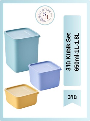 Odea Tupperware 3'lü Kübik Set 650ML, 1l, 1.8l