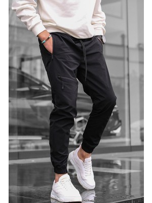 Odea Madmext Siyah Fermuar Detaylı Paraşüt Jogger Pantolon,siyah 2xl