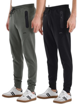 Odea Slazenger Varuna 2 Li Set Erkek Fermuar Cepli Dar Paça Siyah - Haki Eşofman Altı