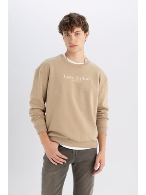 Odea Defacto Boxy Fit Bisiklet Yaka Baskılı Sweatshirt D2691AX24AU
