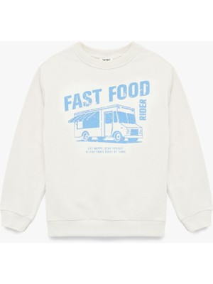 Odea Pamuklu Uzun Kollu Bisiklet Yaka Baskılı Şardonlu Sweatshirt