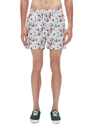 Odea Areole Kaktüs Deniz Şortu Off-White Beyaz Erkek Şort Mayo