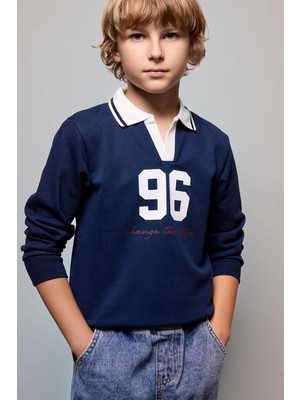 Odea Defacto Oversize Gömlek Yaka Kolej Baskılı Lacivert Sweatshirt Erkek Çocuk H9832A826AU