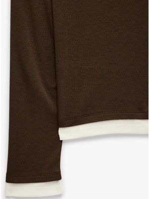 Odea Slim Fit Renk Kontrastlı Katmanlı Uzun Kollu Bisiklet Yaka Tişört
