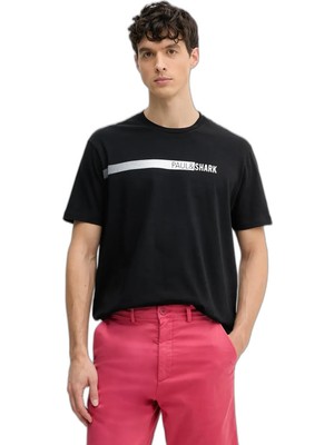 Odea Erkek Bisiklet Yaka Paul Shark Gölgeli Yazı Desenli Kısa Kollu Siyah T-Shirt 25411039-011