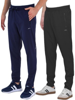 Odea Slazenger Grıet 2 Li Set Erkek Fermuar Cepli Dar Paça Siyah - Lacivert Eşofman Altı