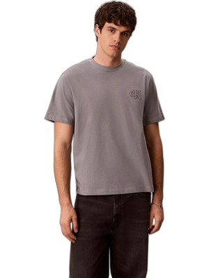 Odea Erkek Normal Kesim Ck Logo Işlemeli Yuvarlak Yakalı Pamuklu Kısa Kollu Gri T-Shirt LV04RG220G-P87