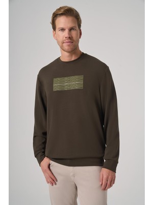 Odea Morven Erkek Haki Trend Baskılı Bisiklet Yaka Sweatshirt