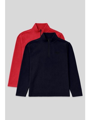 Odea Standart Kalıp Dik Yaka 2'li Paket Lacivert-Fiesta Erkek Polar Sweatshirt - 88310