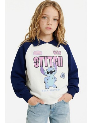 Odea Defacto Disney Lilo & Stitch Oversize Geniş Kalıp Polo Yaka Içi Yumuşak Tüylü Sweatshirt Kız Çocuk G6330A825WN