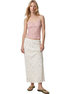 Odea A Kesim Slim Fit Çiçekli Midi Dantel Etek
