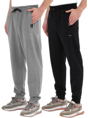Odea Slazenger Navdeep 2 Li Set Erkek Cepli Dar Paça Siyah - Koyu Gri Eşofman Altı