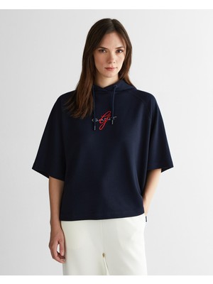 Odea Gant Kadın Lacivert Bisiklet Yaka Logolu Sweatshirt