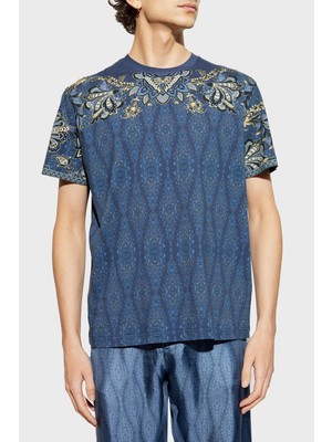 Odea Etro Paisley Çiçekli% 100 Pamuk Regular Fit Bisiklet Yaka T Shirt Erkek T Shirt MRMA0002 AK597 X0883