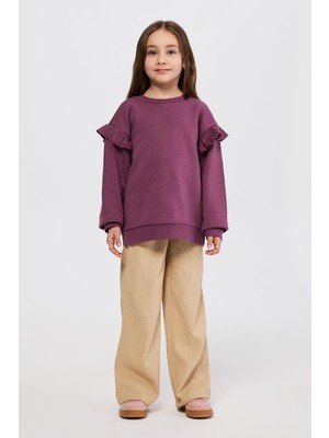 Odea Kız Çocuk Fırfır Detaylı Mürdüm Sweatshirt 12 Yaş (152 Cm)