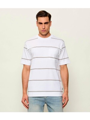 Odea Erkek Normal Kesim Yuvarlak Yakalı Çizgi Desenli Pamuklu Kısa Kollu Beyaz T-Shirt 50565027-100