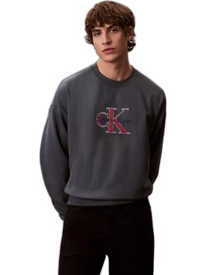 Odea Erkek Ck Yazı Desen Uzun Kol Pamuklu Bisiklet Yaka Gri Sweatshirt LV04RE200G-WD7