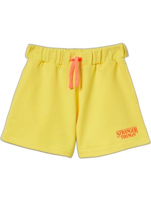 Odea Benetton Kız Çocuk SARI%100 Pamuk Stranger Things Baskılı Kontrast Dikişli Şort