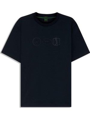 Odea Erkek Normal Kalıp Yuvarlak Yakalı Pamuklu Desenli Kısa Kollu Lacivert T-Shirt 50543874-402