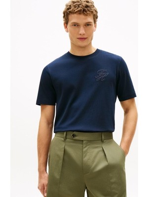 Odea Erkek Regular Fit Havlu Kumaşlı Logo Işlemeli Kısa Kollu Lacivert T-Shirt MW0MW42391-DW5